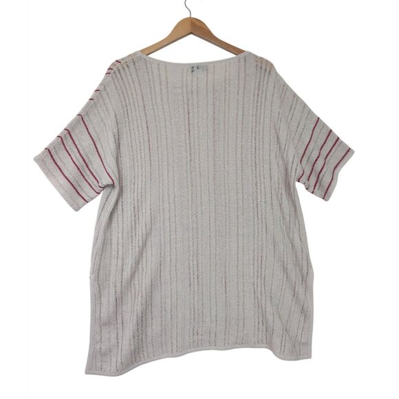 Per Se Carlisle Open Knit Top Womens L Beige Red Short Sleeve Career Casual - Picture 2 of 10